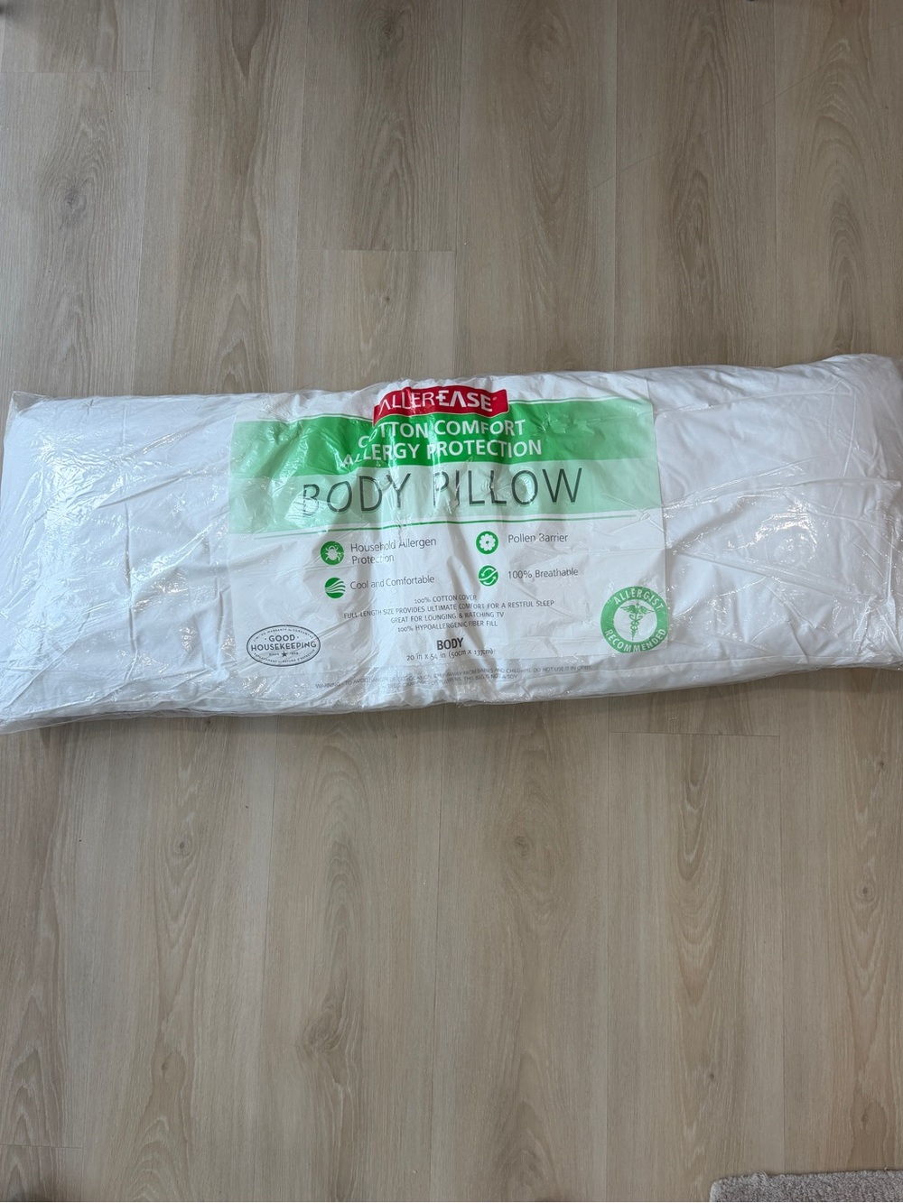Allerease Cotton Comfort Allergy Protection Body Pillow, New